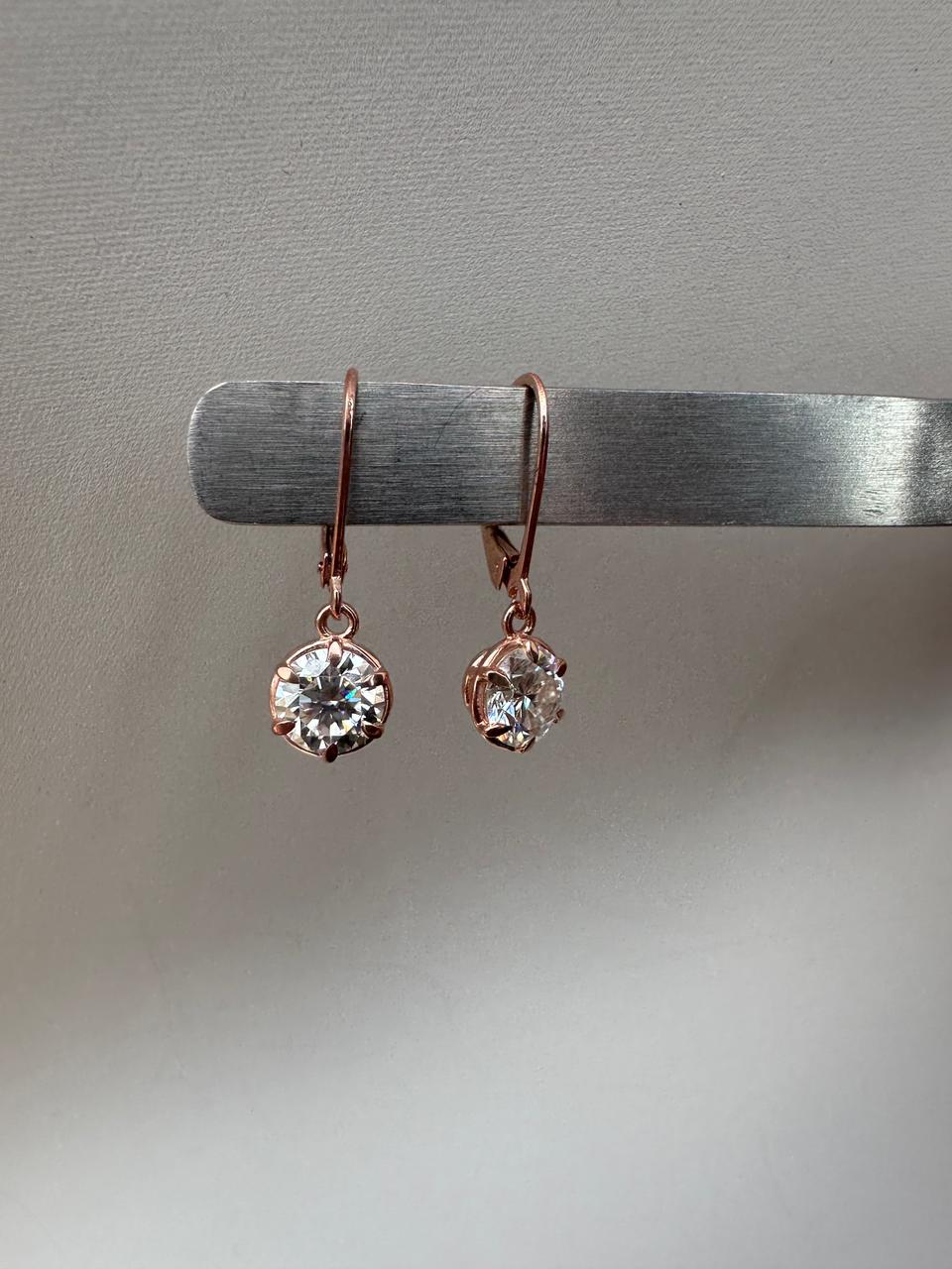 14k Rose Gold Moissanite Drop Earrings | Lever Back Dangle Jewelry for Gift