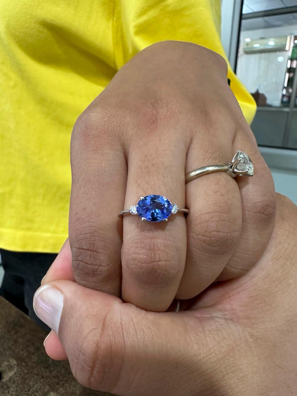 Natural Tanzanite Oval Engagement Ring | 2CT 14K White Gold, Modern Promise Ring for Her