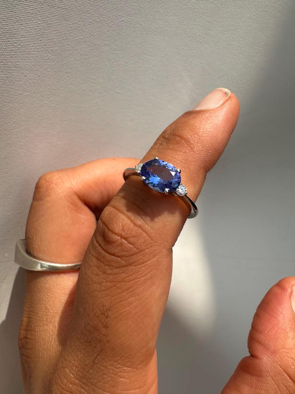 Natural Tanzanite Oval Engagement Ring | 2CT 14K White Gold, Modern Promise Ring for Her