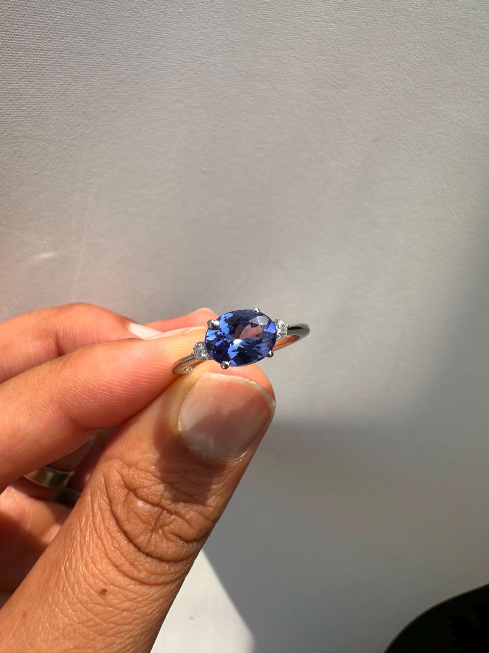 Natural Tanzanite Oval Engagement Ring | 2CT 14K White Gold, Modern Promise Ring for Her