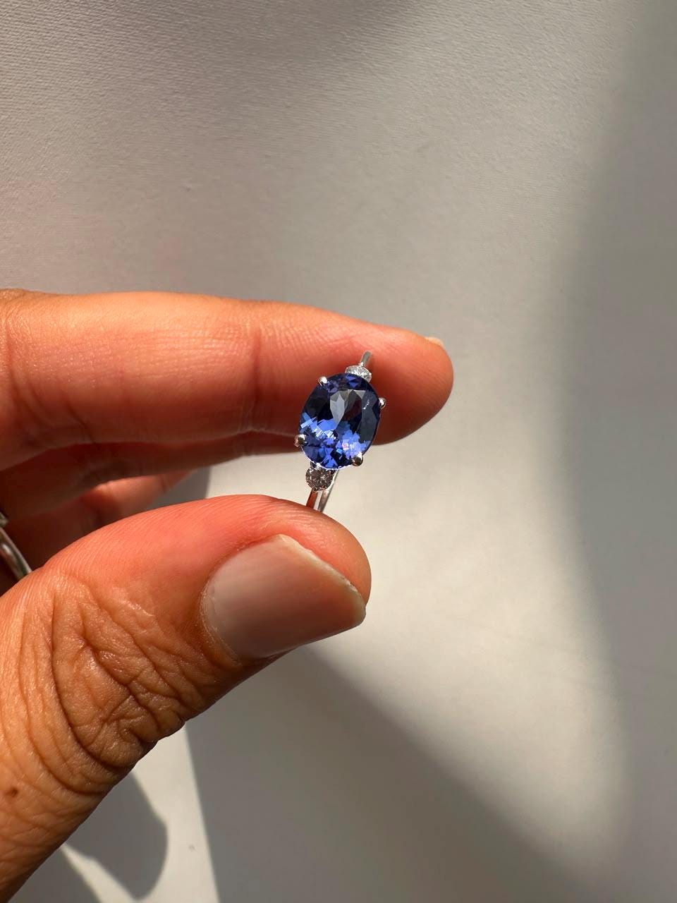 Natural Tanzanite Oval Engagement Ring | 2CT 14K White Gold, Modern Promise Ring for Her