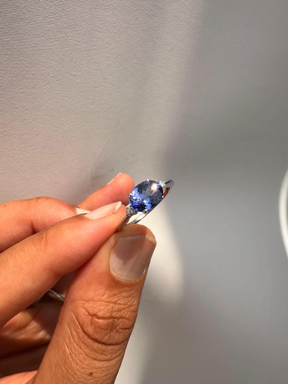 Natural Tanzanite Oval Engagement Ring | 2CT 14K White Gold, Modern Promise Ring for Her