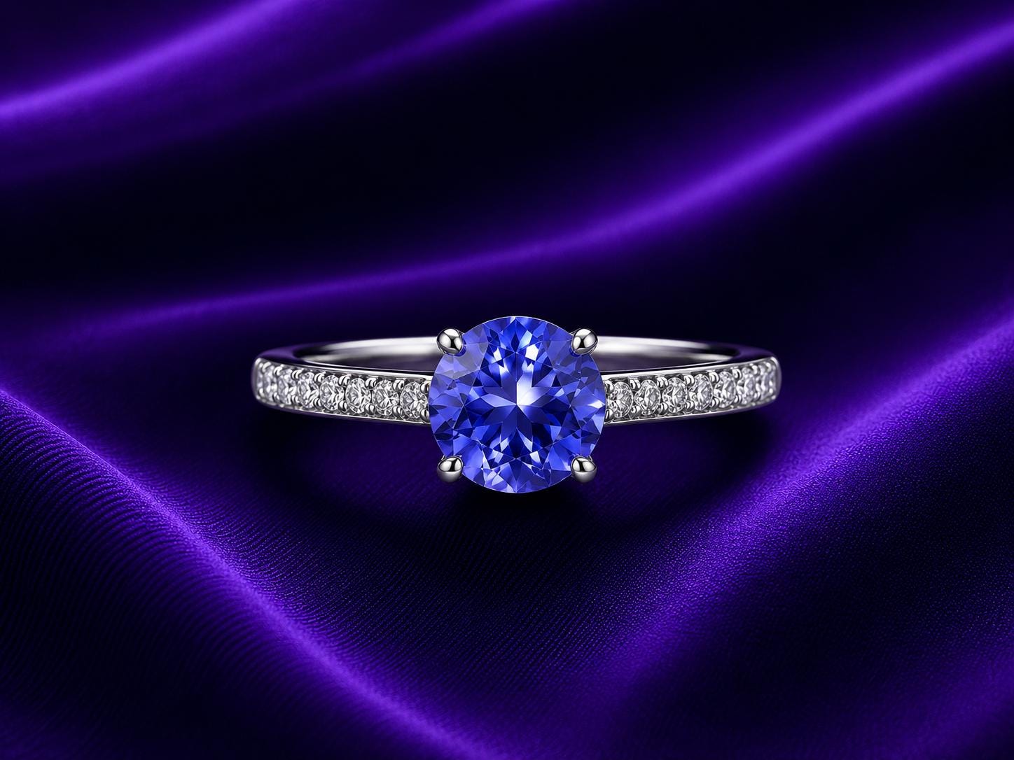 14K White Gold Tanzanite Pave Engagement Ring | 1 CT Rare Gemstone Jewelry for Gift