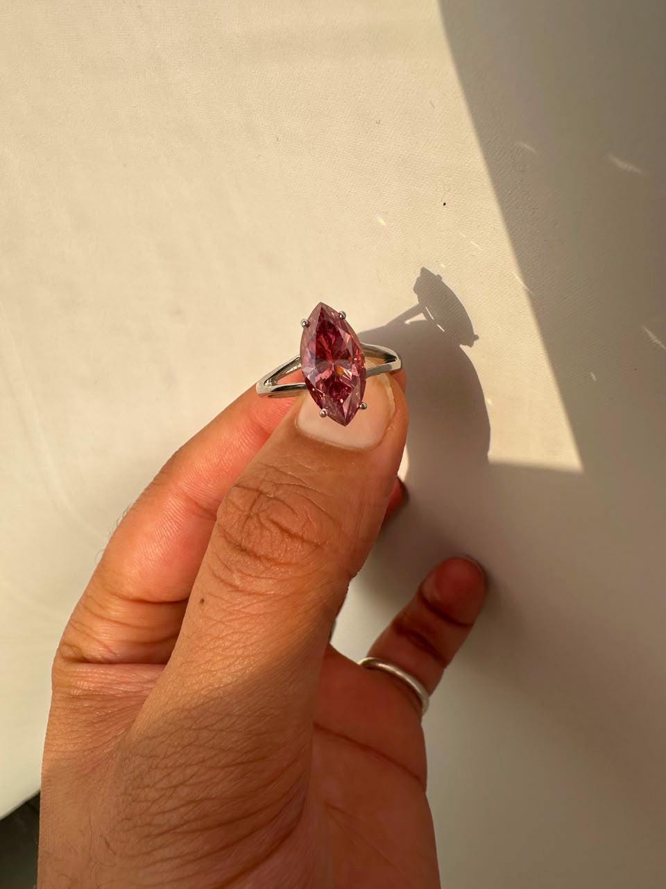 14K White Gold Marquise Pink Moissanite Engagement Ring, 5 Ct Statement Proposal Jewelry