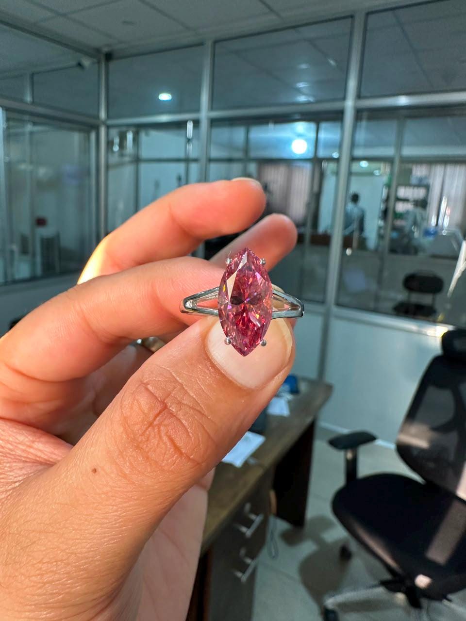 14K White Gold Marquise Pink Moissanite Engagement Ring, 5 Ct Statement Proposal Jewelry