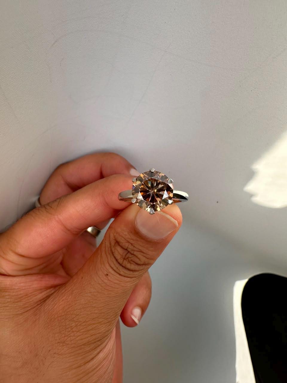 5 CT Brown Moissanite Solitaire Ring | Lotus Collet | 14K White Gold Gift for her