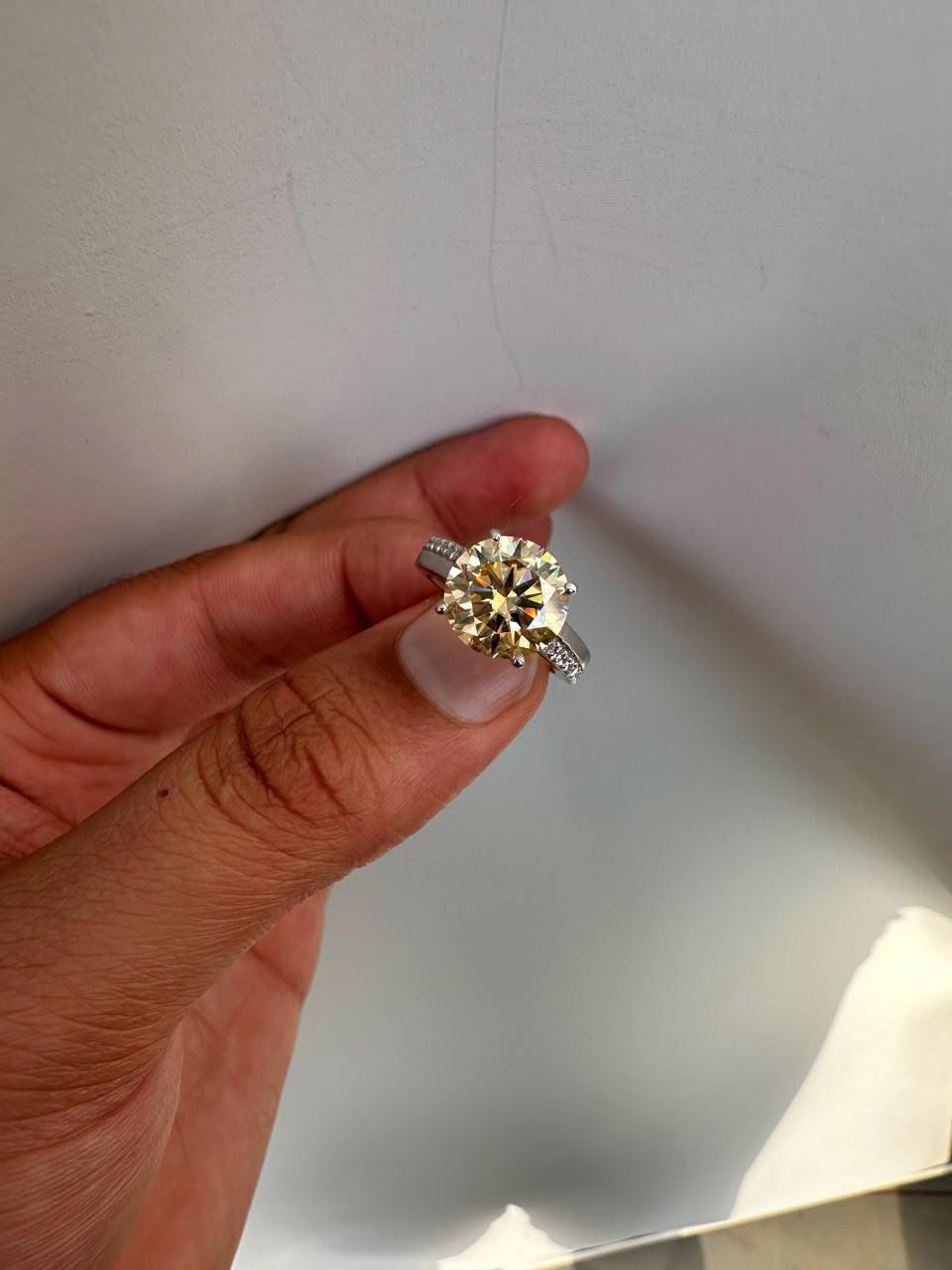5 CT Yellow Moissanite Engagement Ring, 14K White Gold Luxury Gift for Her