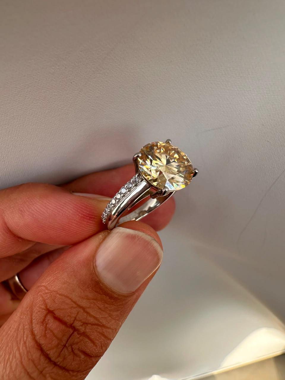 5 CT Yellow Moissanite Engagement Ring, 14K White Gold Luxury Gift for Her