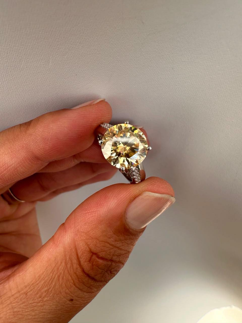 5 CT Yellow Moissanite Engagement Ring, 14K White Gold Luxury Gift for Her