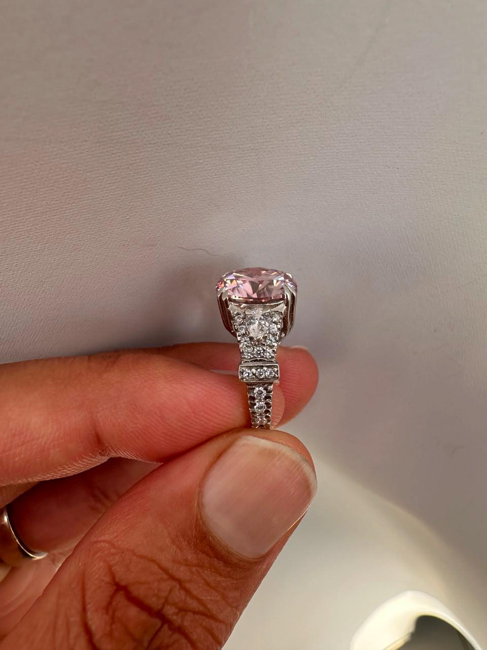 5 CT Vintage Pink Moissanite Engagement Ring, Designer Inspired Statement Ring, 14K White Gold