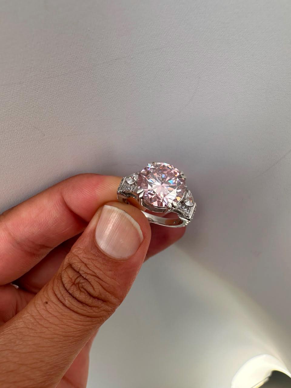 5 CT Vintage Pink Moissanite Engagement Ring, Designer Inspired Statement Ring, 14K White Gold