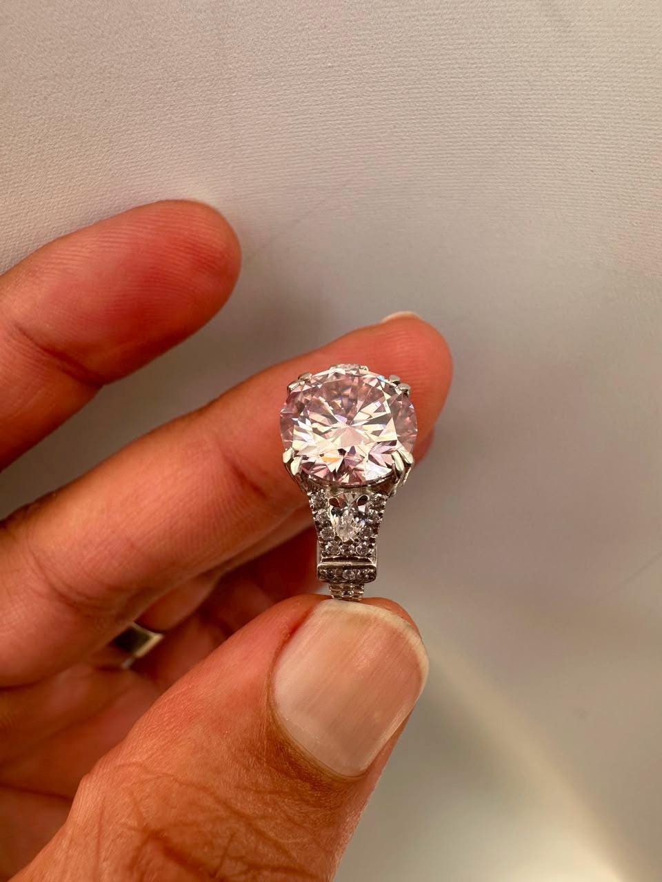 5 CT Vintage Pink Moissanite Engagement Ring, Designer Inspired Statement Ring, 14K White Gold