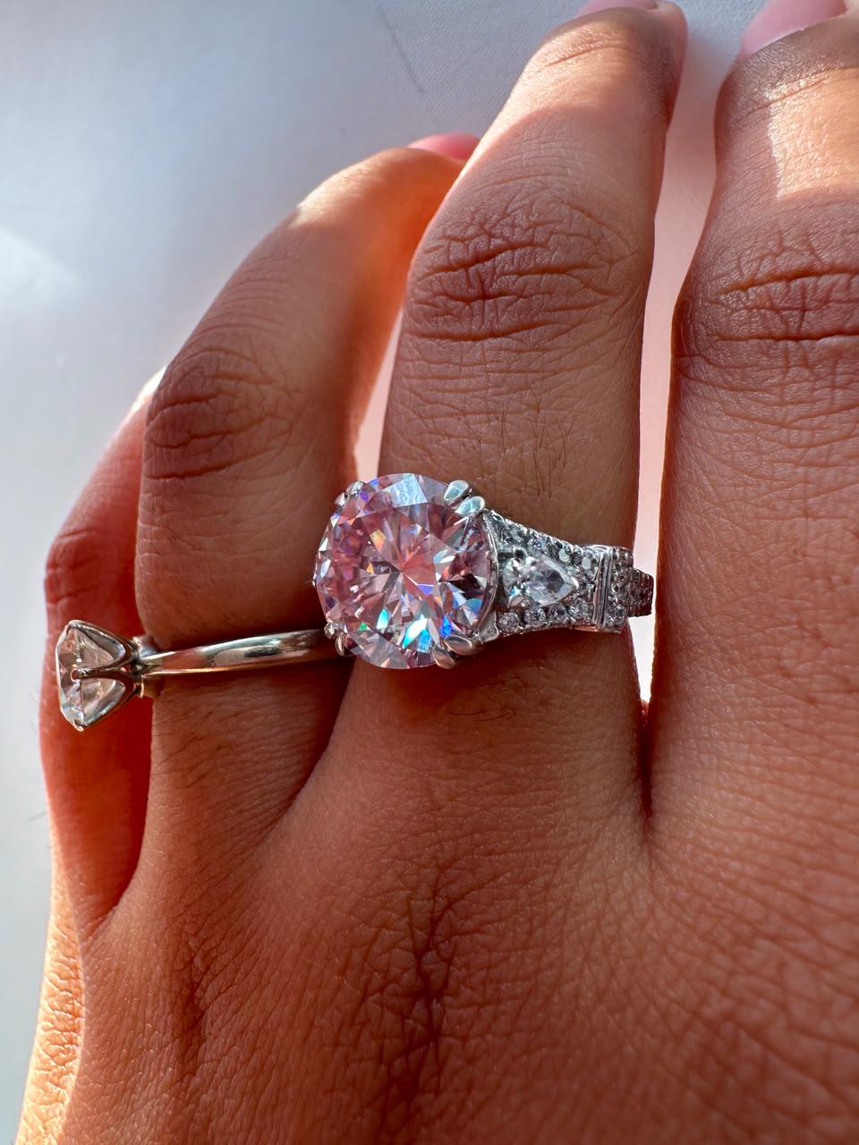 5 CT Vintage Pink Moissanite Engagement Ring, Designer Inspired Statement Ring, 14K White Gold