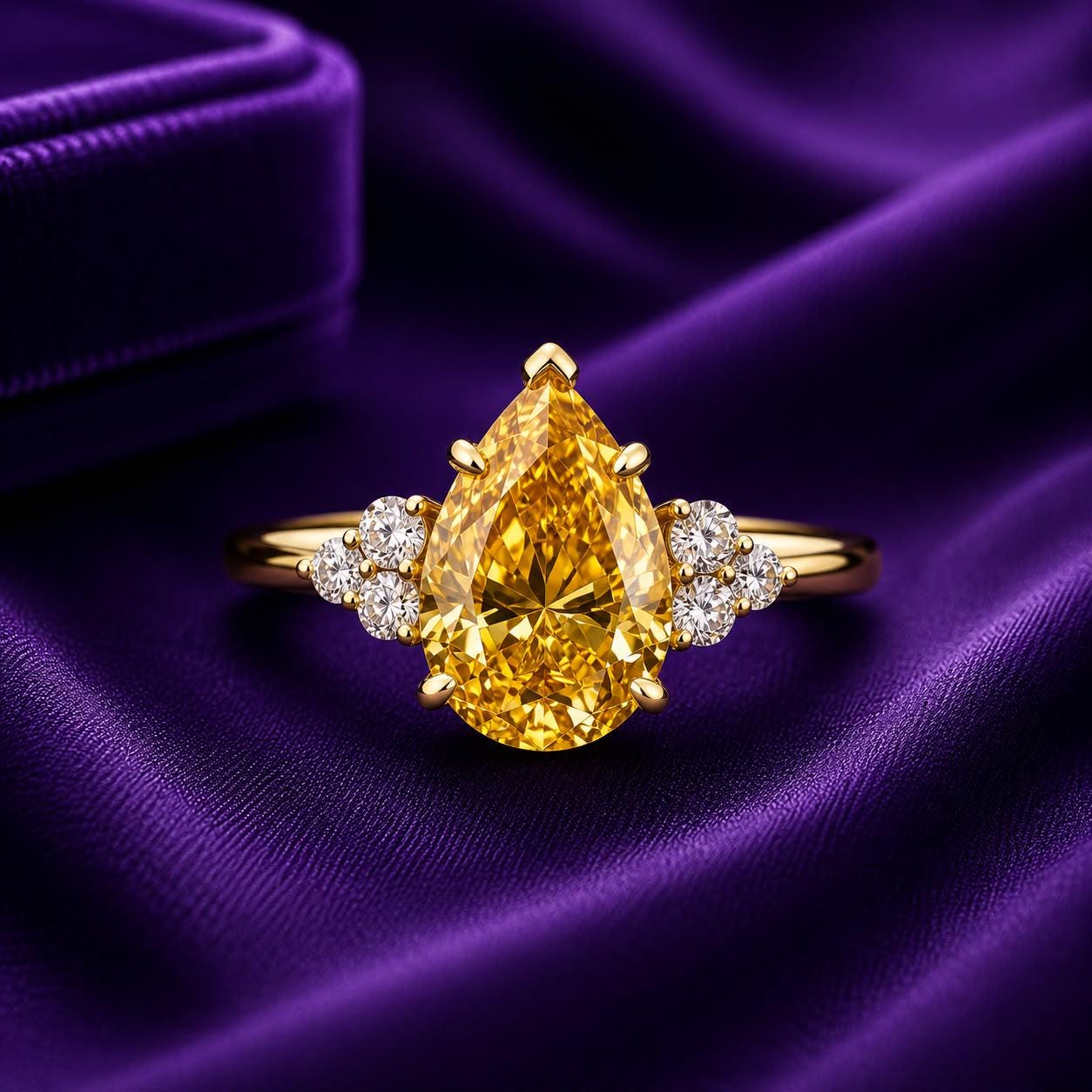 4CT Yellow Pear Moissanite Ring | 14K Yellow Gold, Luxury Engagement Gift for her