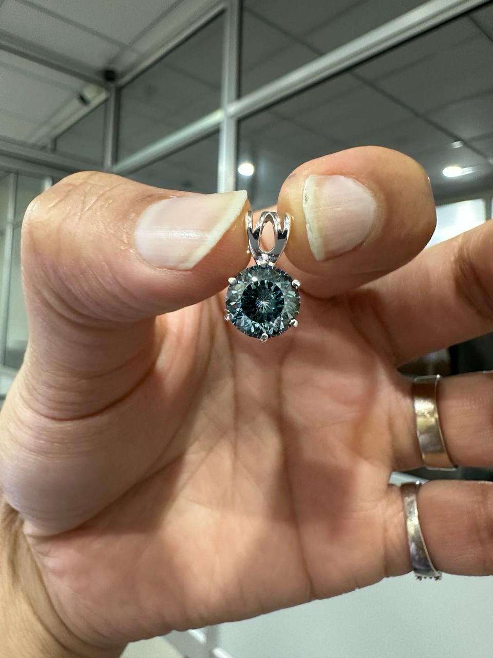 Green Moissanite Portuguese Cut Pendant | 925 Sterling Silver Solitaire Necklace 2.5 CT
