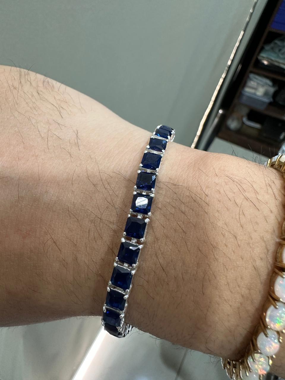 Royal Blue Sapphire Tennis Bracelet | 925 Sterling Silver, Luxury Gift for him