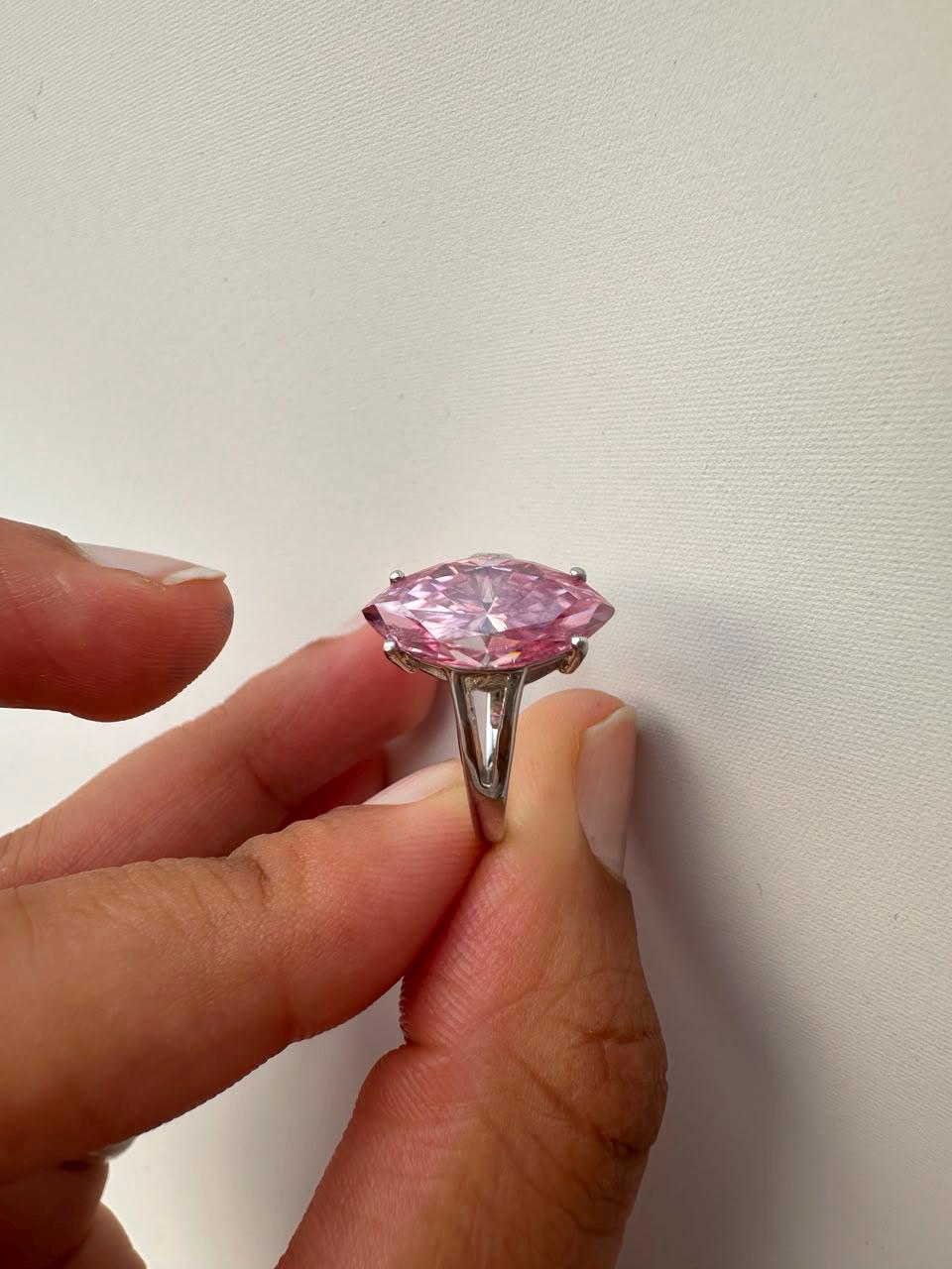 Dreamy Pink Marquise Moissanite Engagement Ring, 14K White Gold Solitaire 5 CT