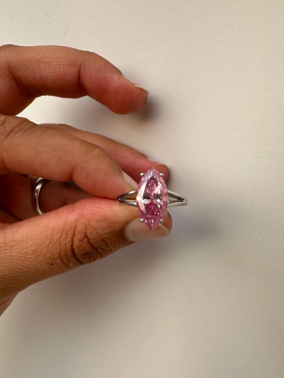 Dreamy Pink Marquise Moissanite Engagement Ring, 14K White Gold Solitaire 5 CT