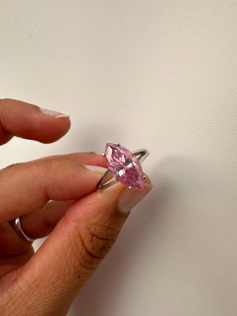 Dreamy Pink Marquise Moissanite Engagement Ring, 14K White Gold Solitaire 5 CT