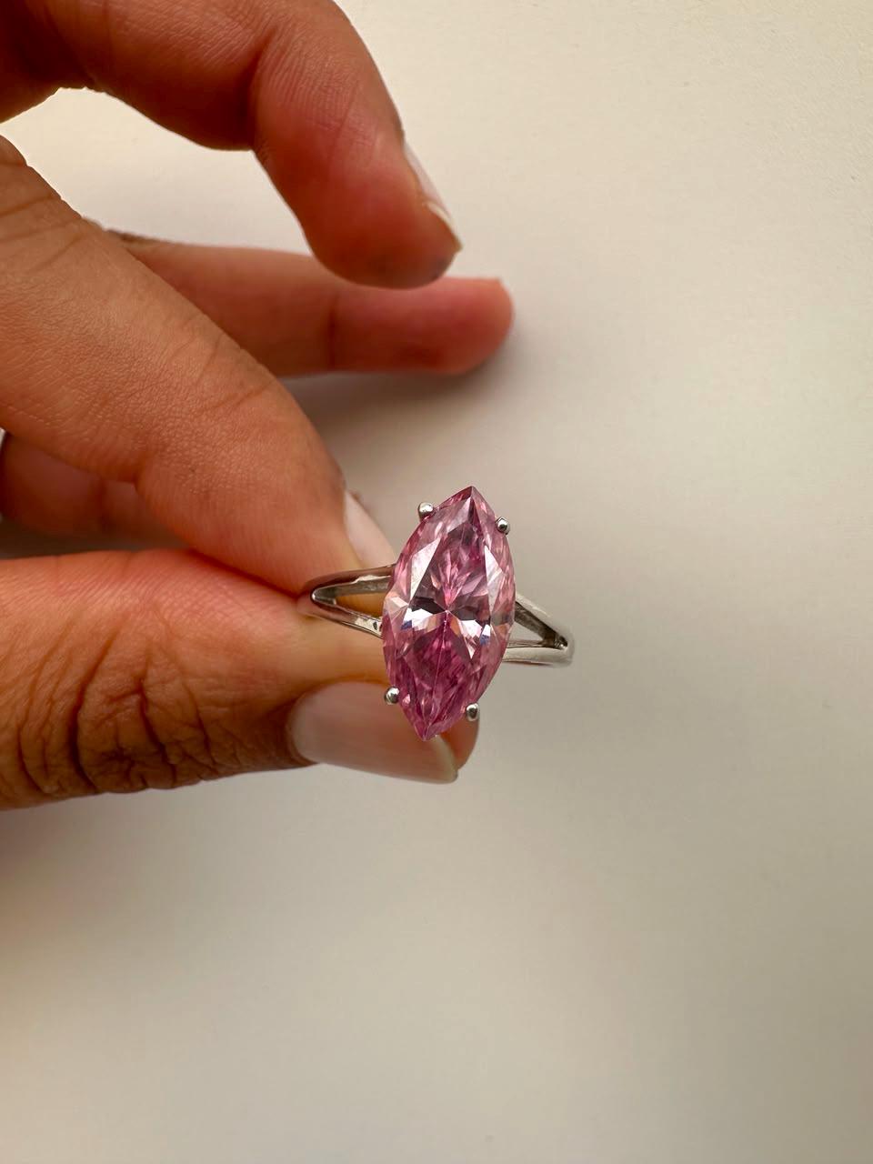 Dreamy Pink Marquise Moissanite Engagement Ring, 14K White Gold Solitaire 5 CT
