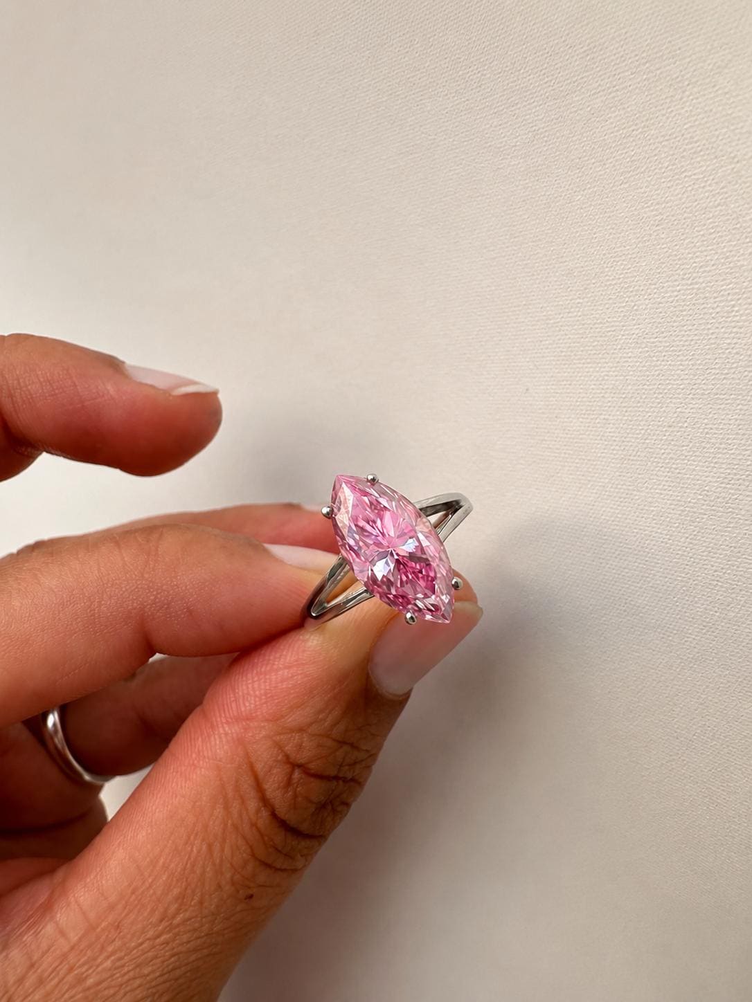 Dreamy Pink Marquise Moissanite Engagement Ring, 14K White Gold Solitaire 5 CT