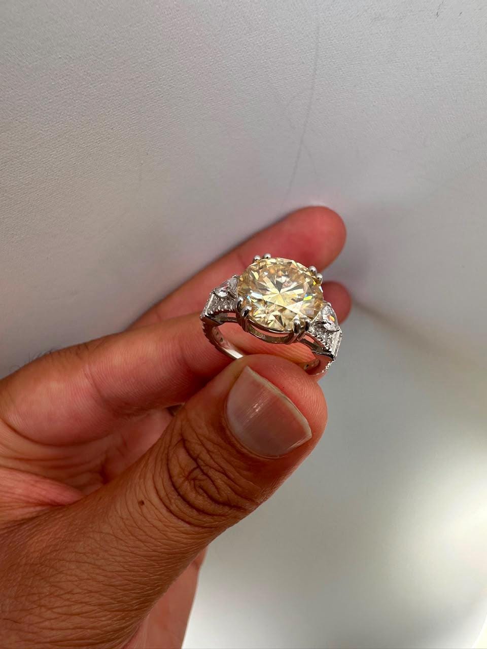 Vintage Yellow Moissanite Engagement Ring, 5 CT 14K White Gold Antique Style Ring