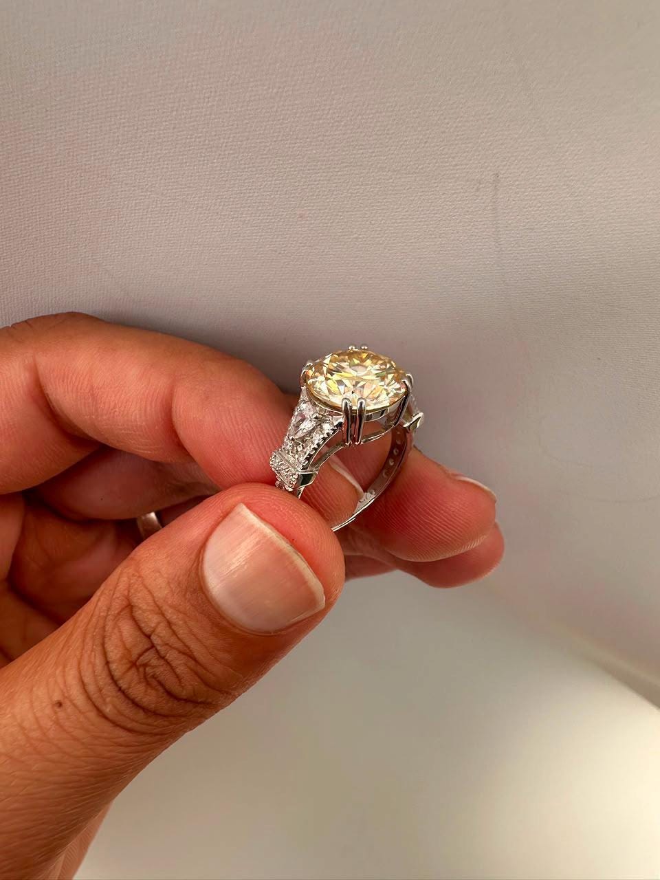 Vintage Yellow Moissanite Engagement Ring, 5 CT 14K White Gold Antique Style Ring