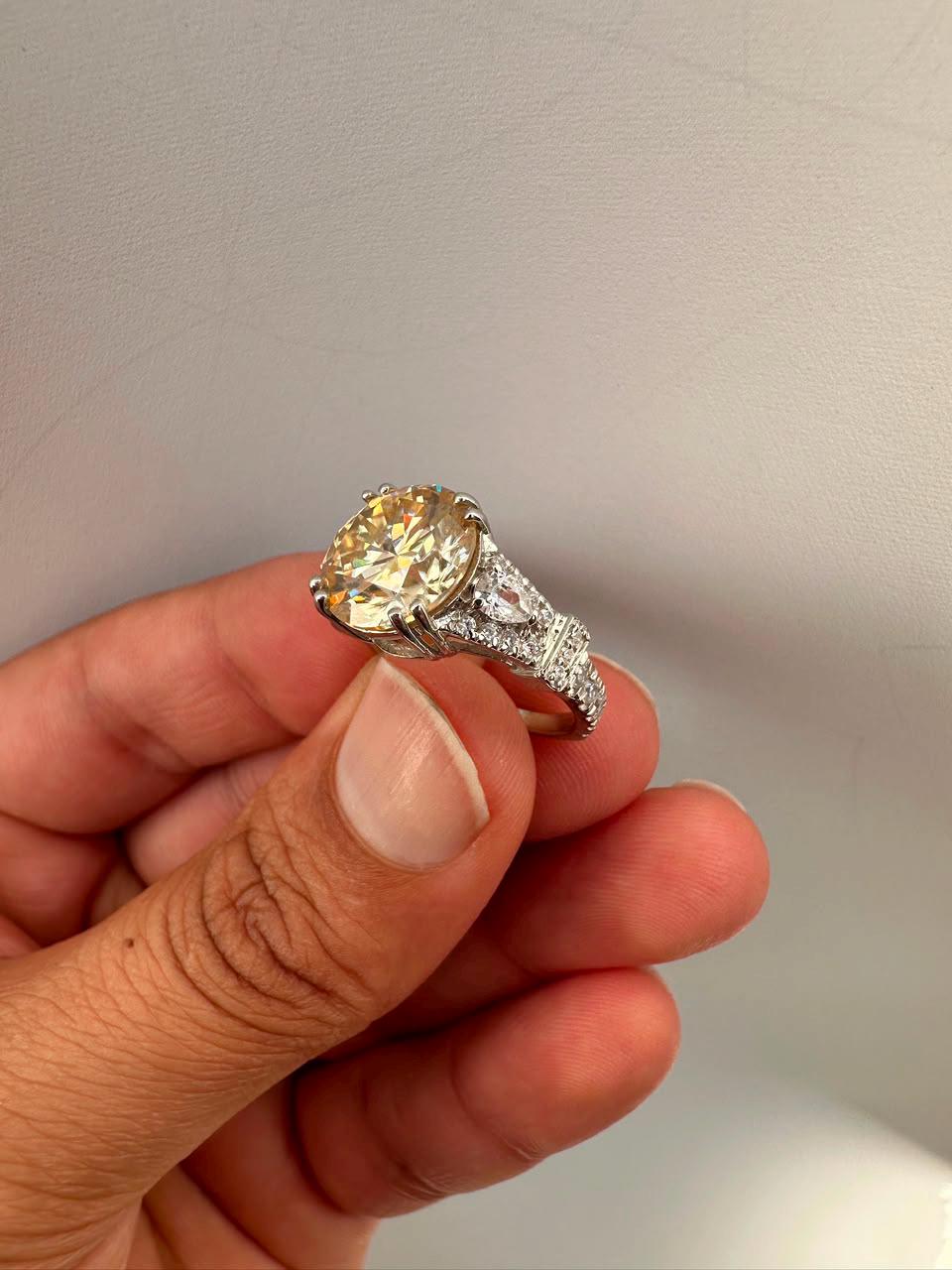 Vintage Yellow Moissanite Engagement Ring, 5 CT 14K White Gold Antique Style Ring