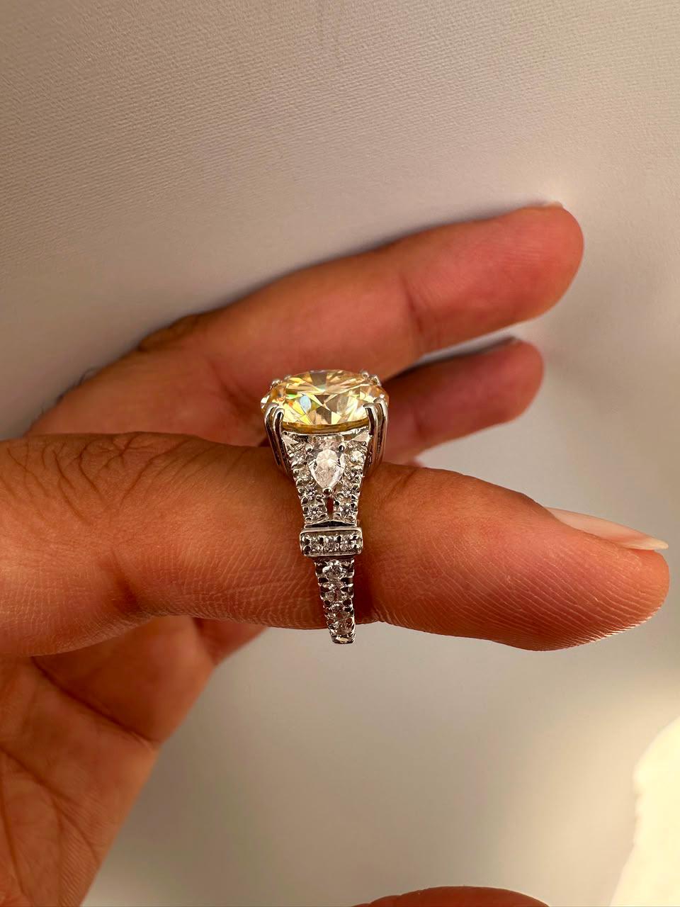 Vintage Yellow Moissanite Engagement Ring, 5 CT 14K White Gold Antique Style Ring