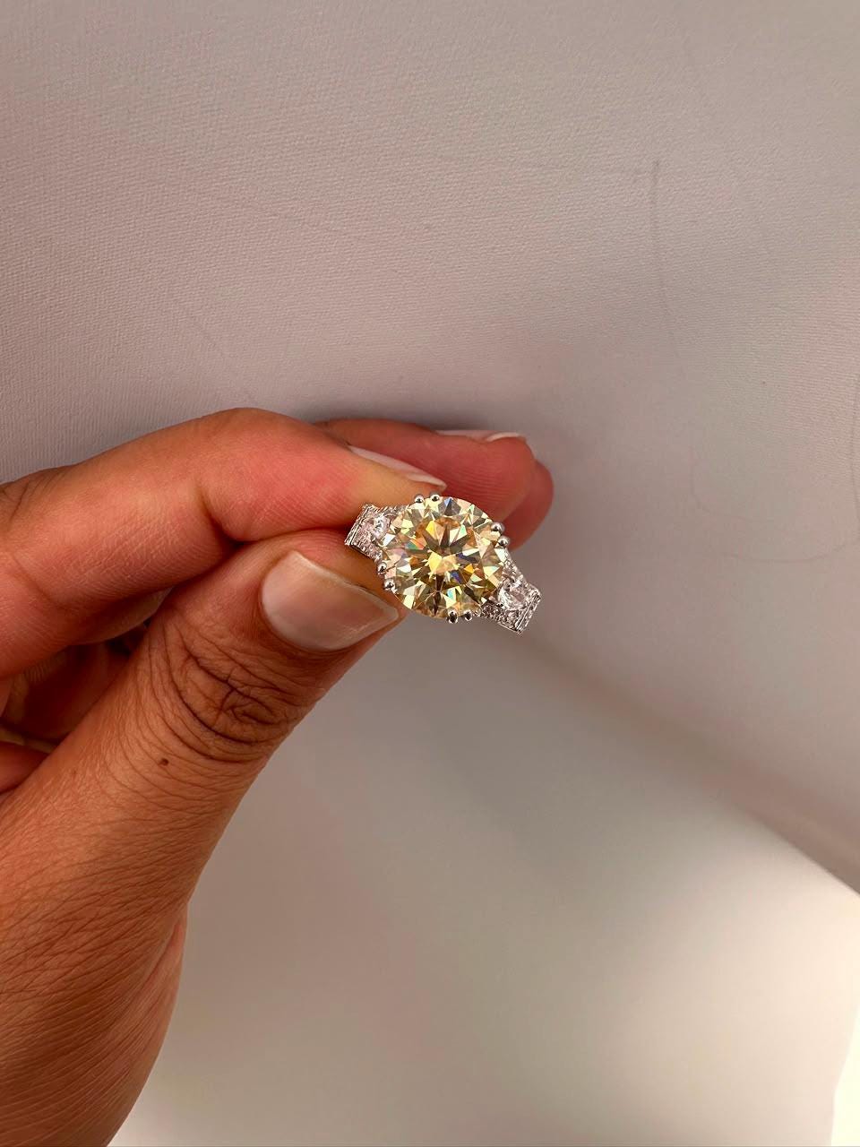 Vintage Yellow Moissanite Engagement Ring, 5 CT 14K White Gold Antique Style Ring