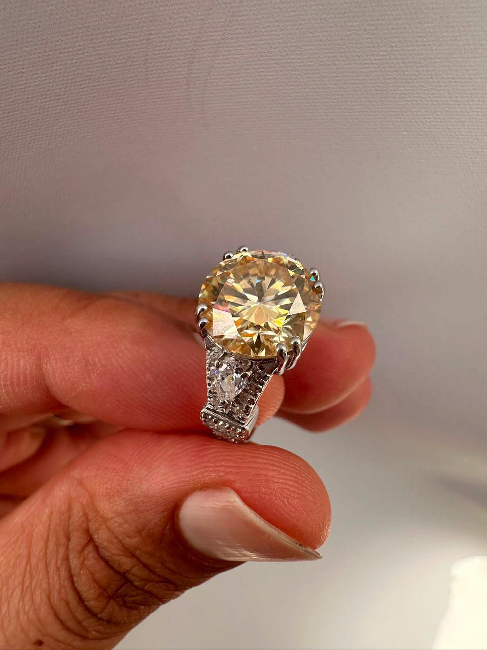 Vintage Yellow Moissanite Engagement Ring, 5 CT 14K White Gold Antique Style Ring