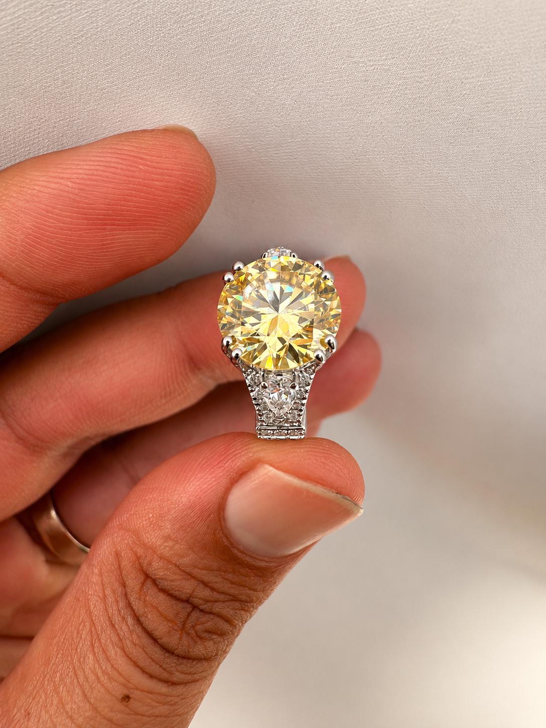 Vintage Yellow Moissanite Engagement Ring, 5 CT 14K White Gold Antique Style Ring