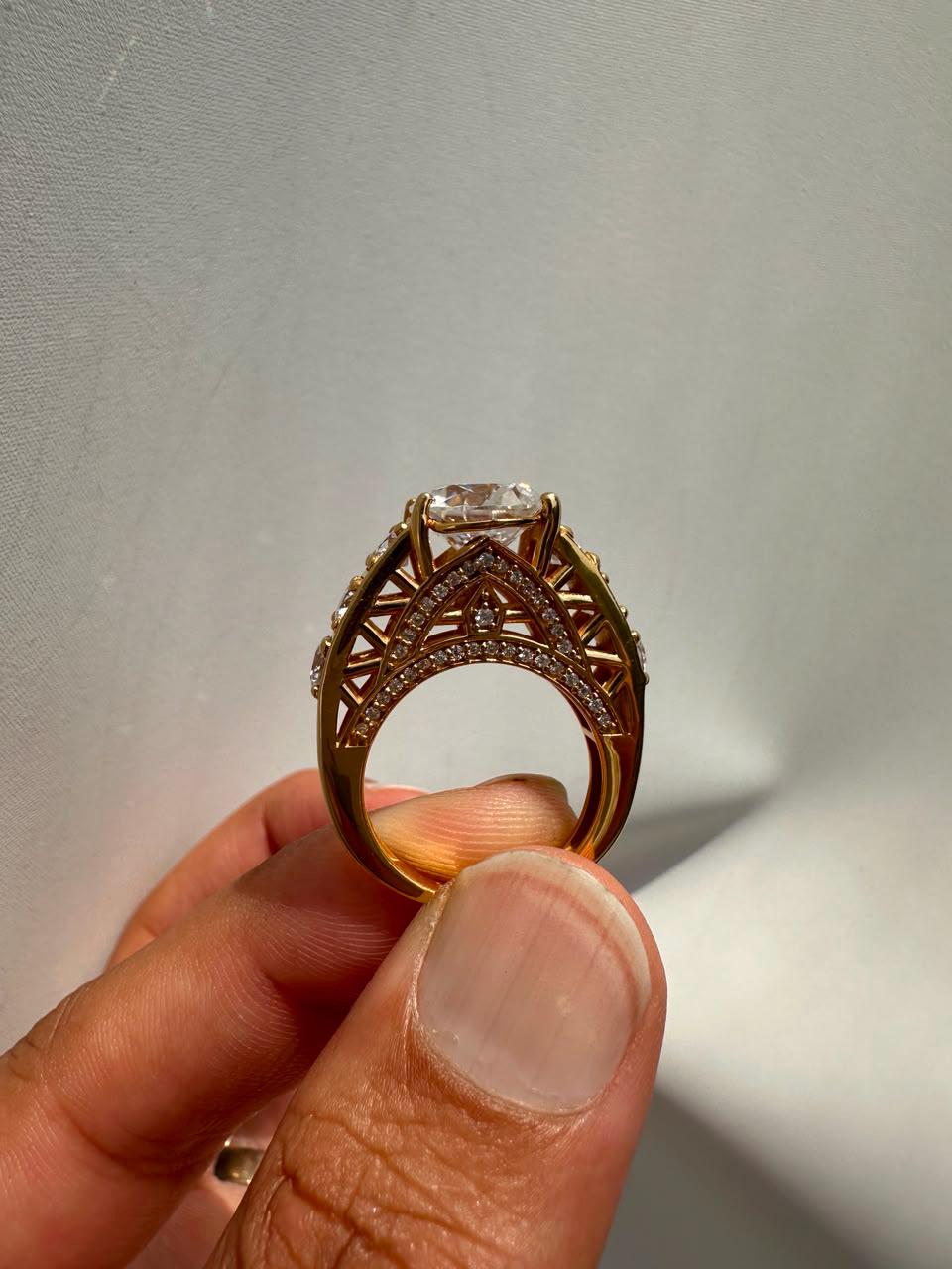 Crown of Eternity Moissanite Engagement Ring, 14K Yellow Gold Vermeil Statement Ring