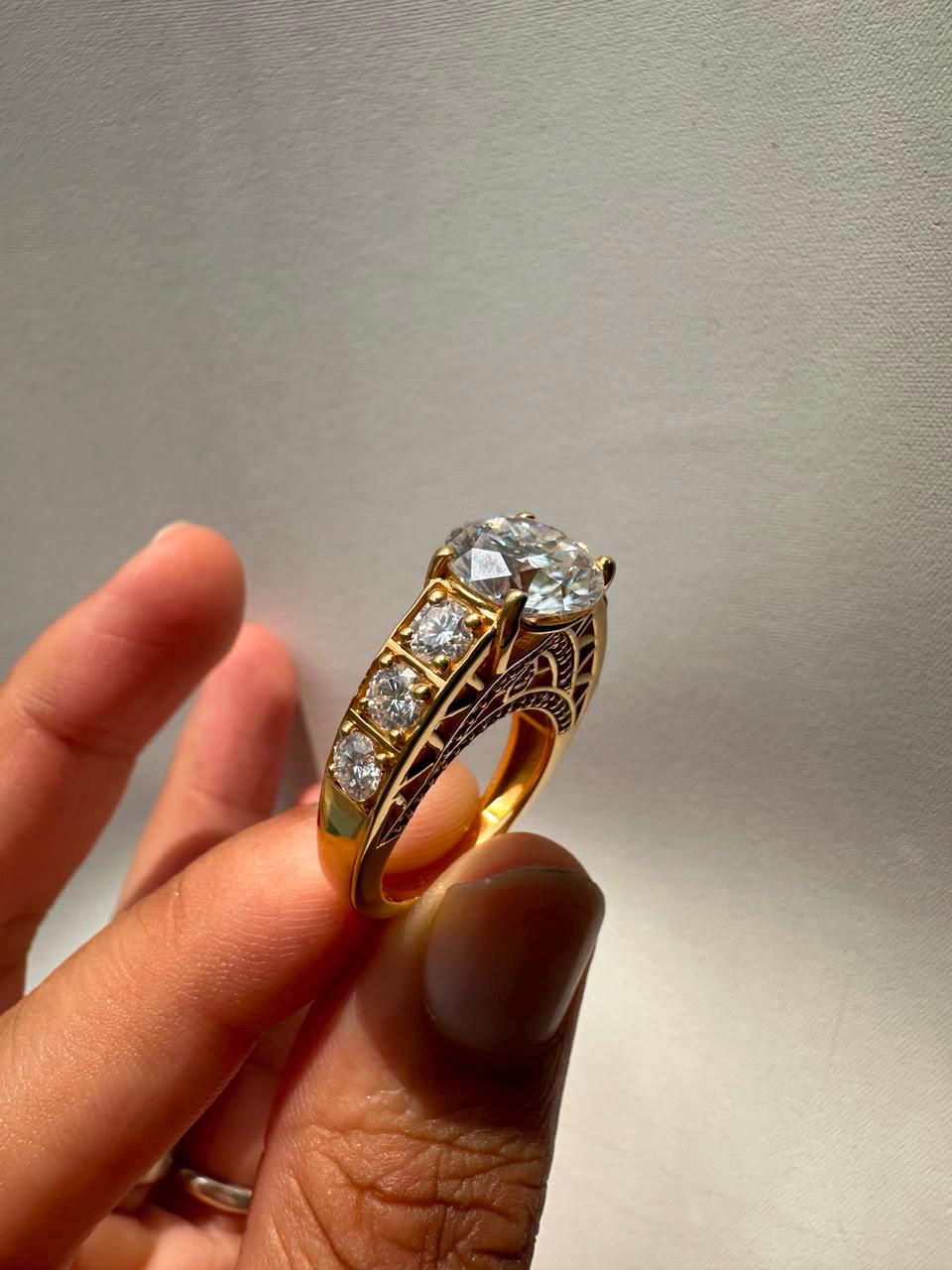 Crown of Eternity Moissanite Engagement Ring, 14K Yellow Gold Vermeil Statement Ring