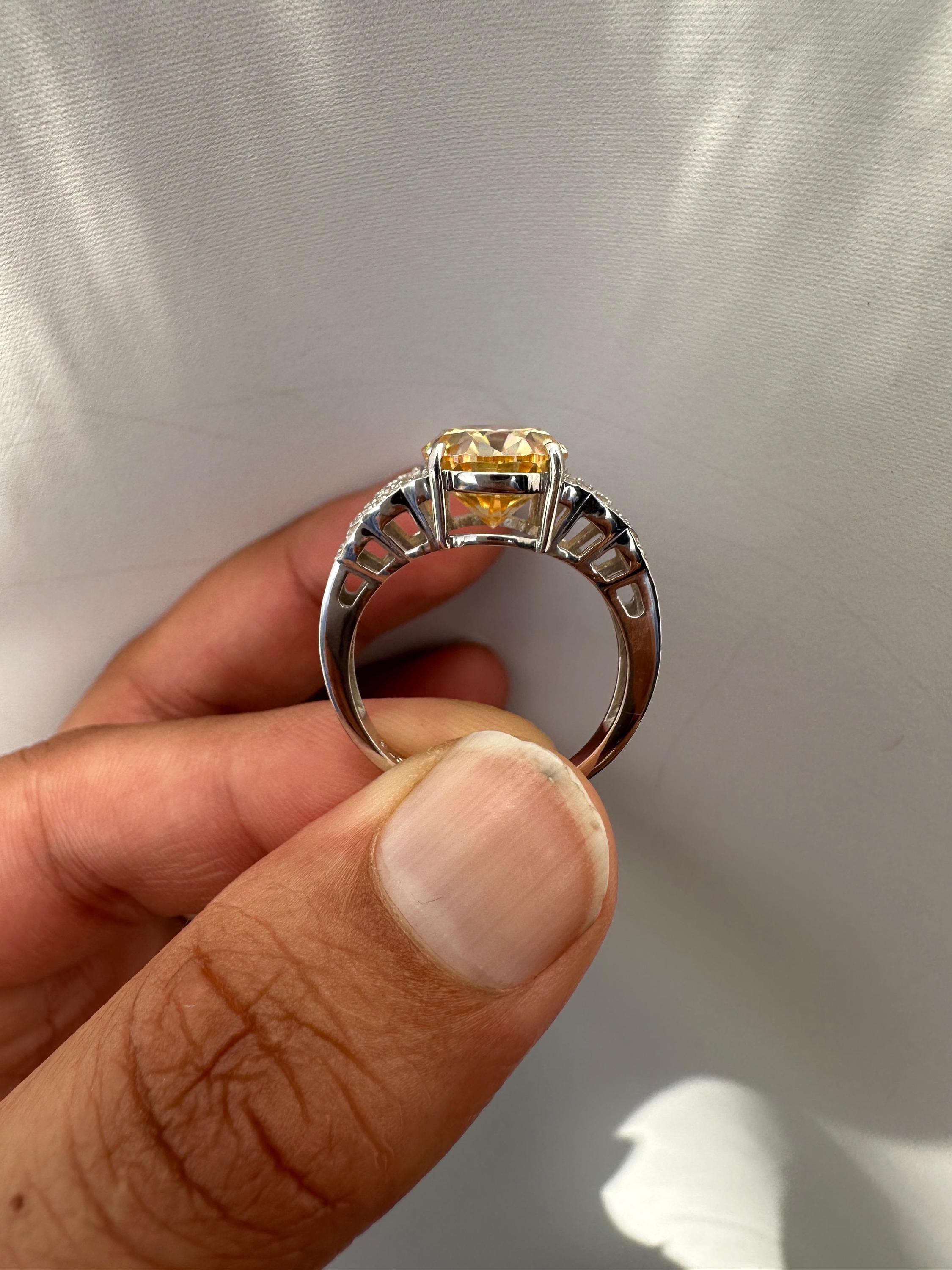 6 CT Yellow Moissanite Oval Engagement Ring | 14K White Gold, Luxury Gift for Her