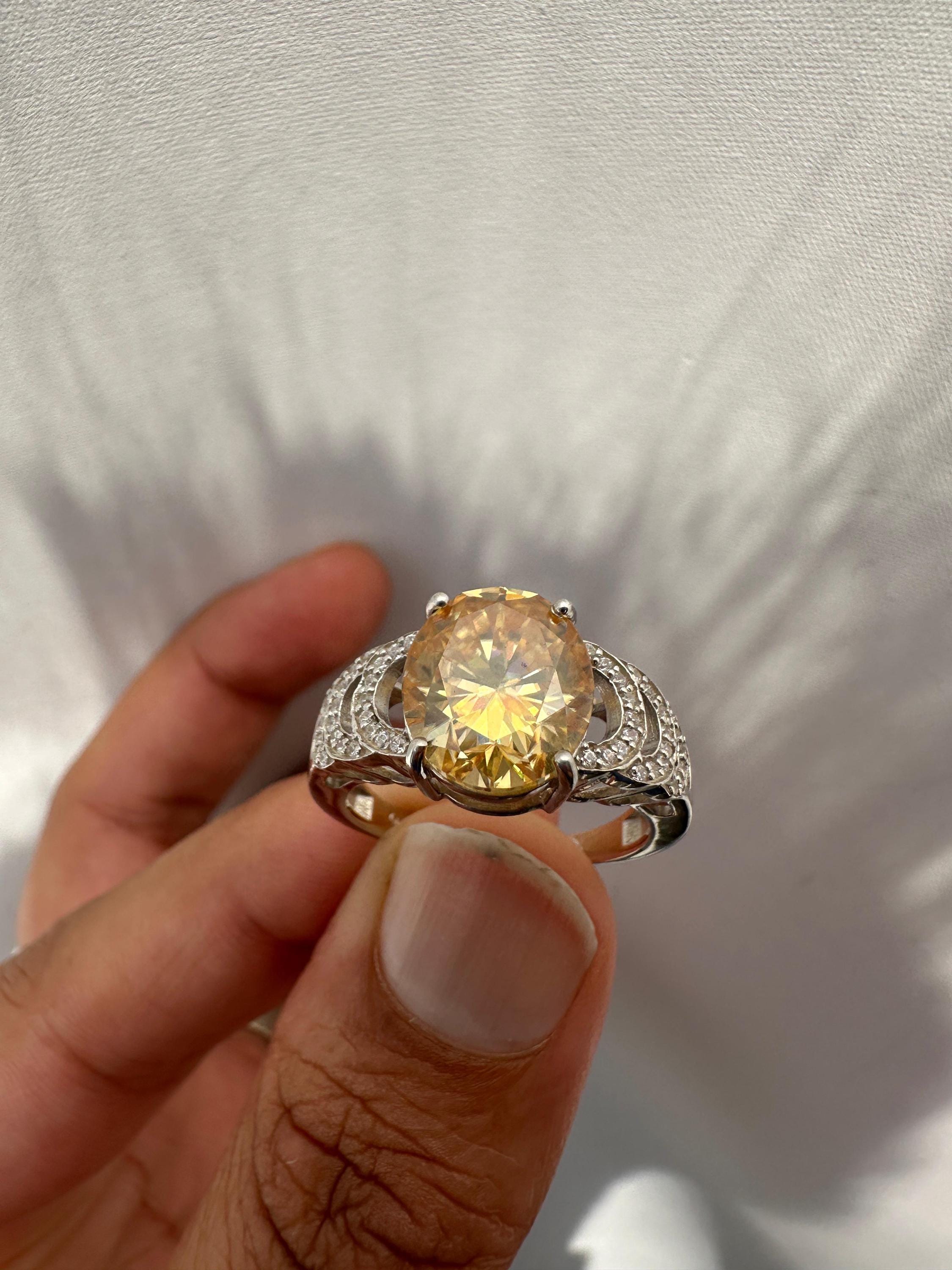 6 CT Yellow Moissanite Oval Engagement Ring | 14K White Gold, Luxury Gift for Her