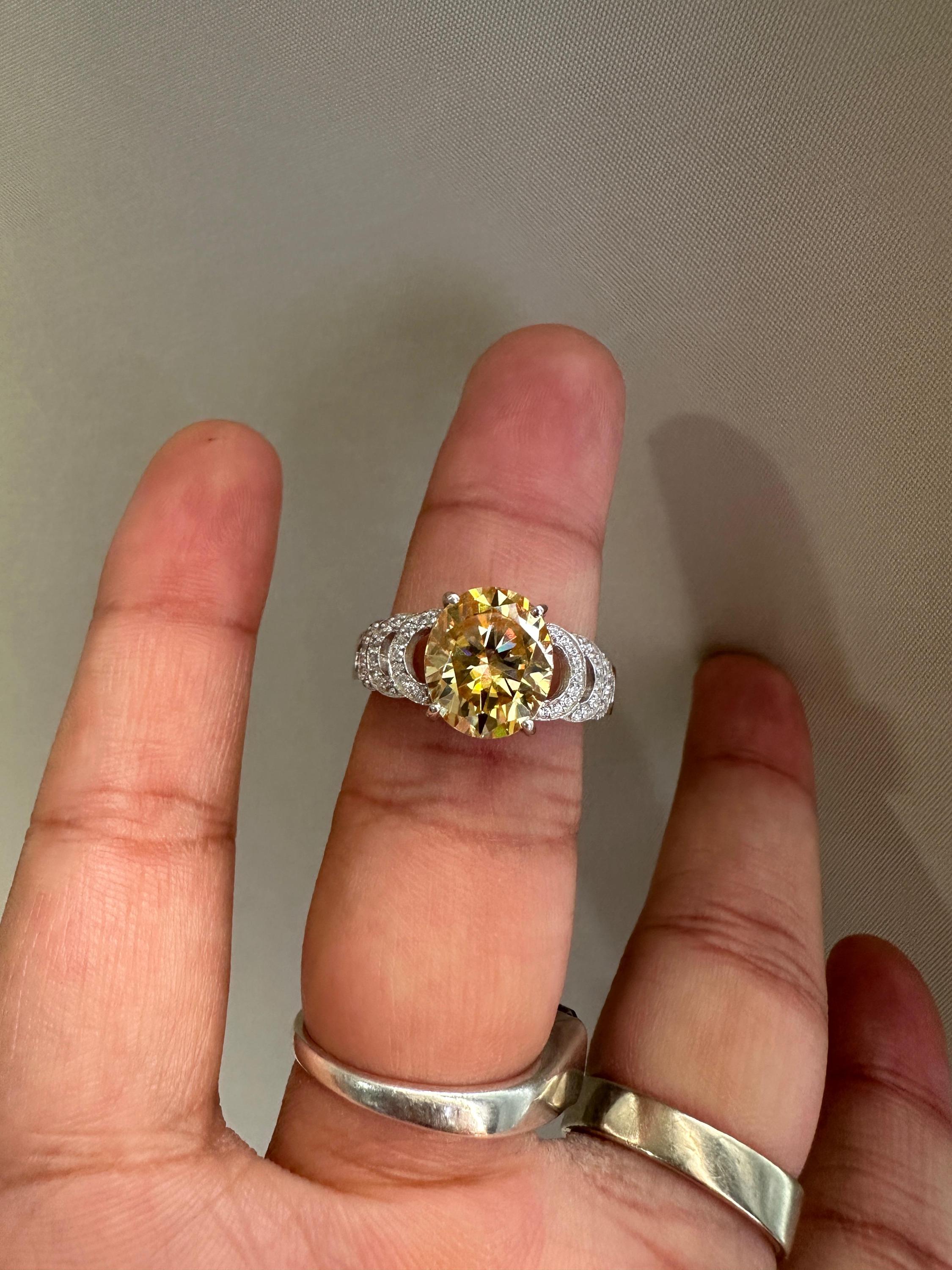 6 CT Yellow Moissanite Oval Engagement Ring | 14K White Gold, Luxury Gift for Her