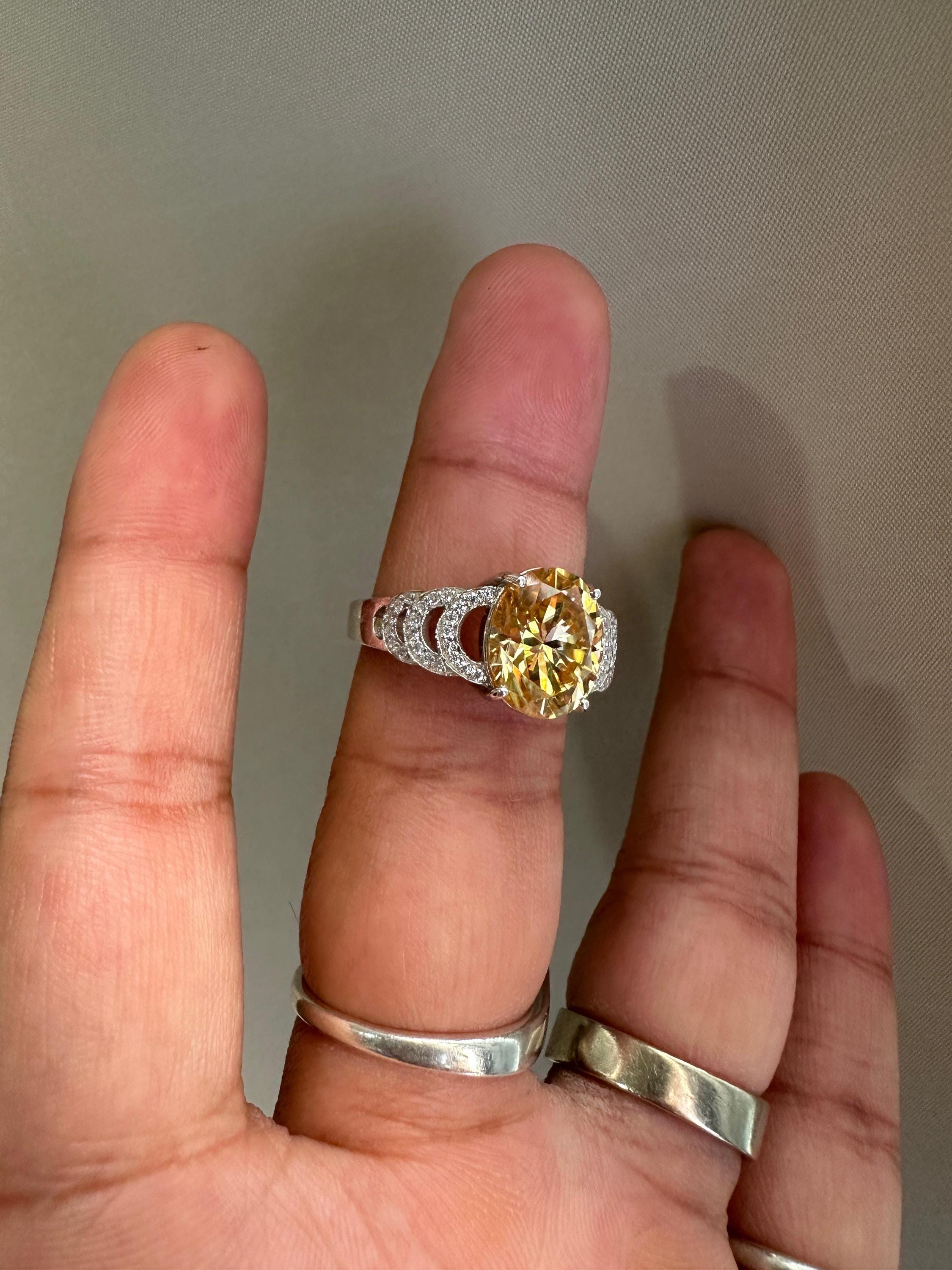 6 CT Yellow Moissanite Oval Engagement Ring | 14K White Gold, Luxury Gift for Her