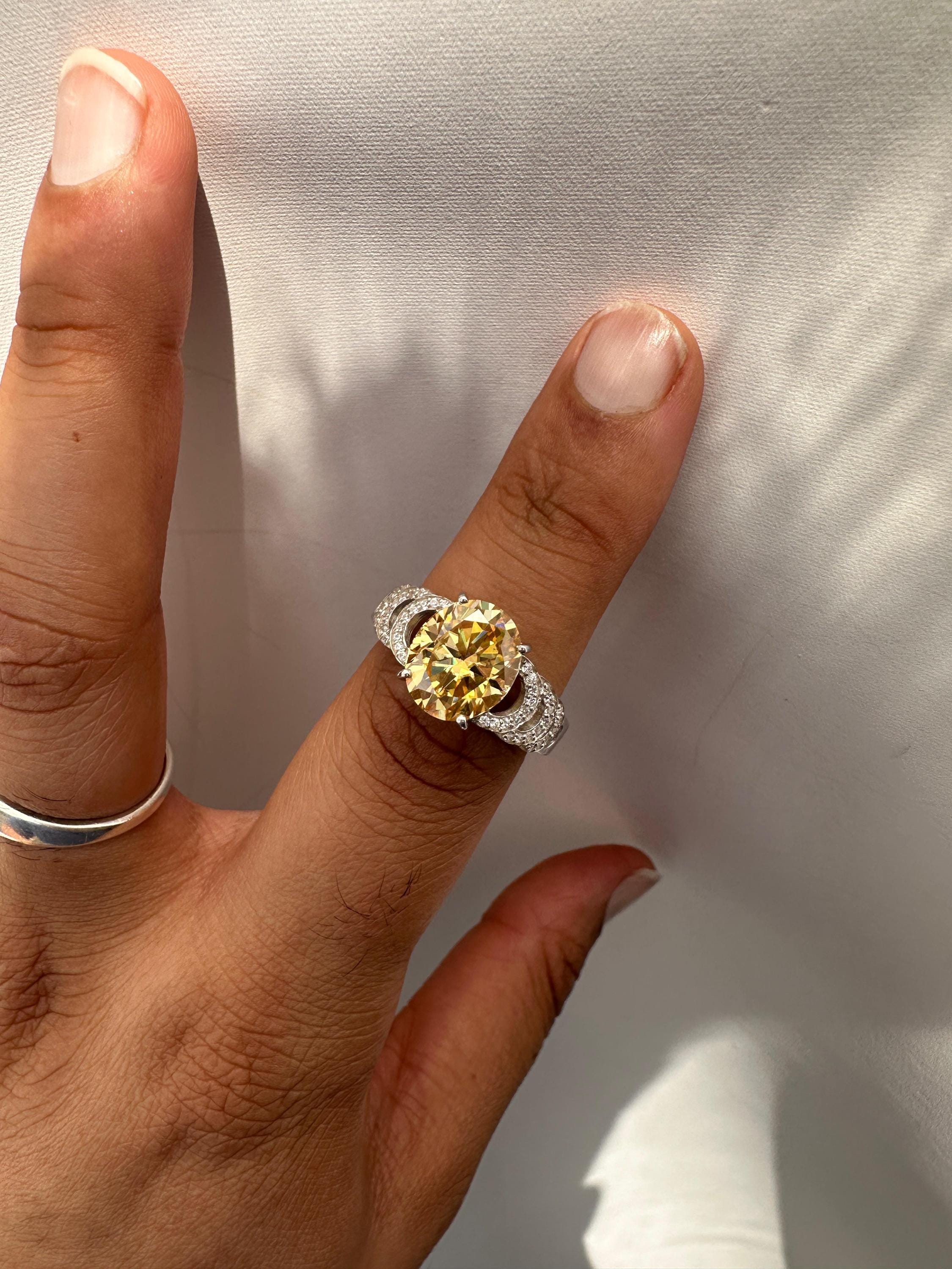 6 CT Yellow Moissanite Oval Engagement Ring | 14K White Gold, Luxury Gift for Her
