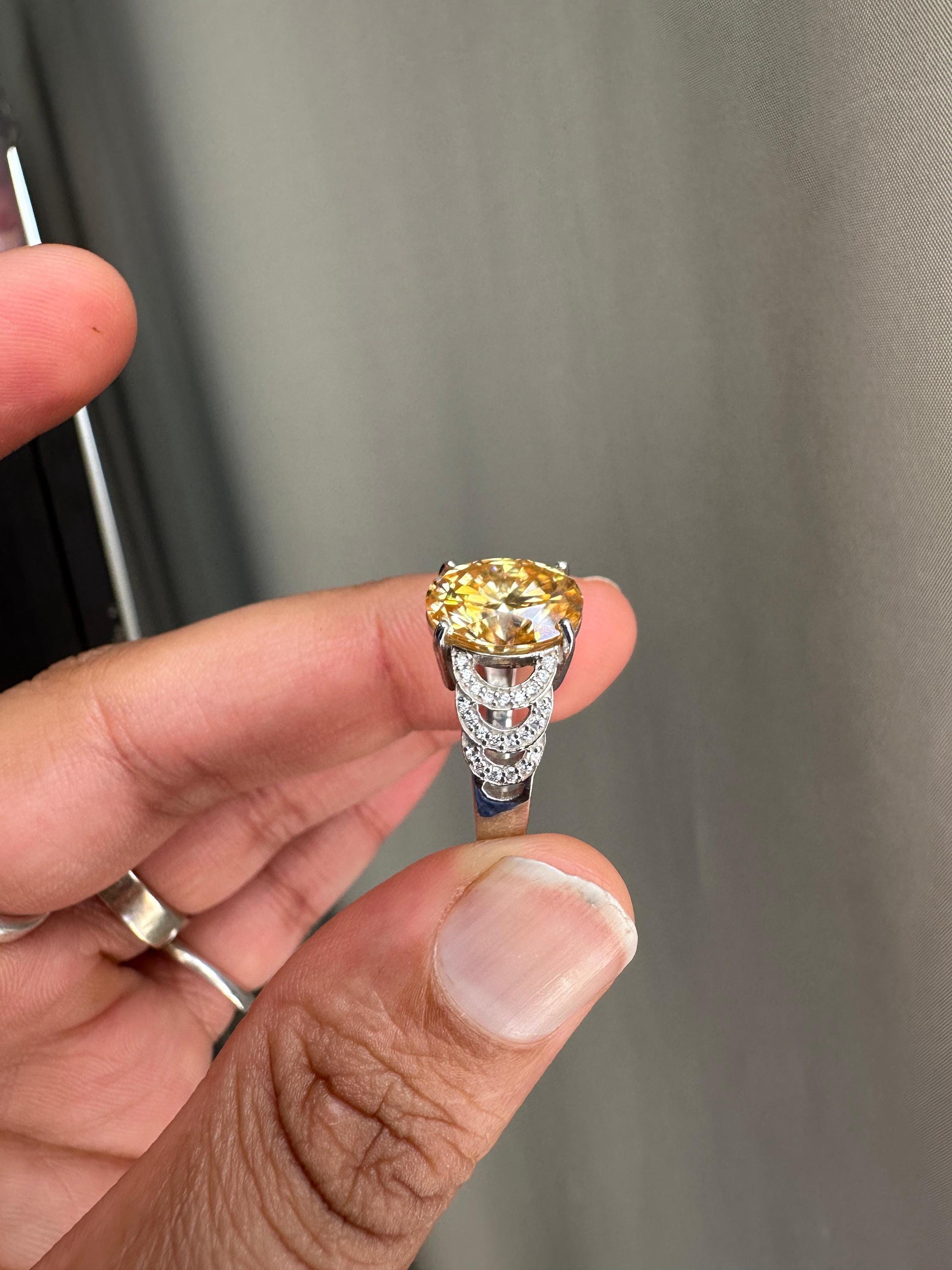 6 CT Yellow Moissanite Oval Engagement Ring | 14K White Gold, Luxury Gift for Her