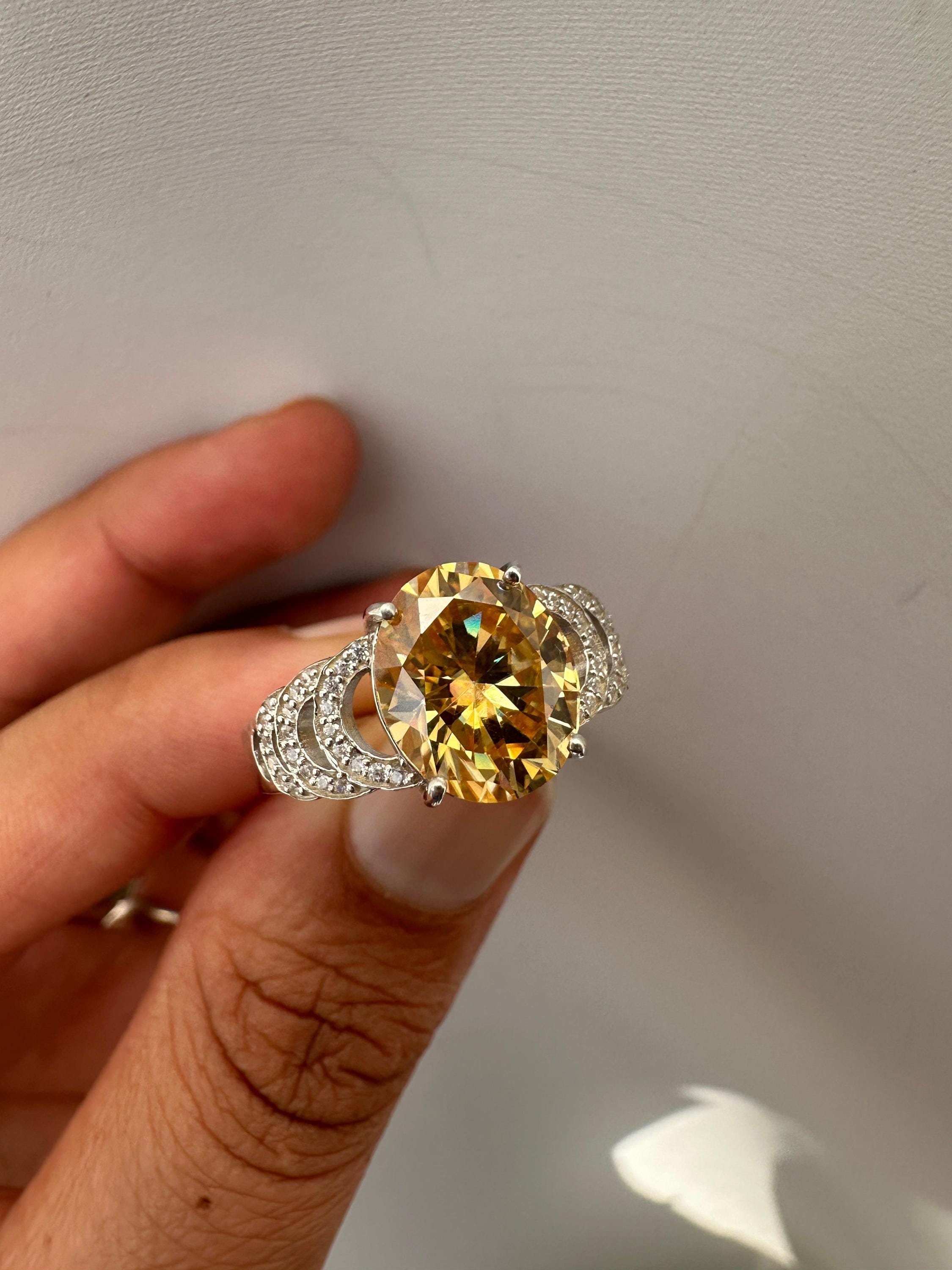 6 CT Yellow Moissanite Oval Engagement Ring | 14K White Gold, Luxury Gift for Her