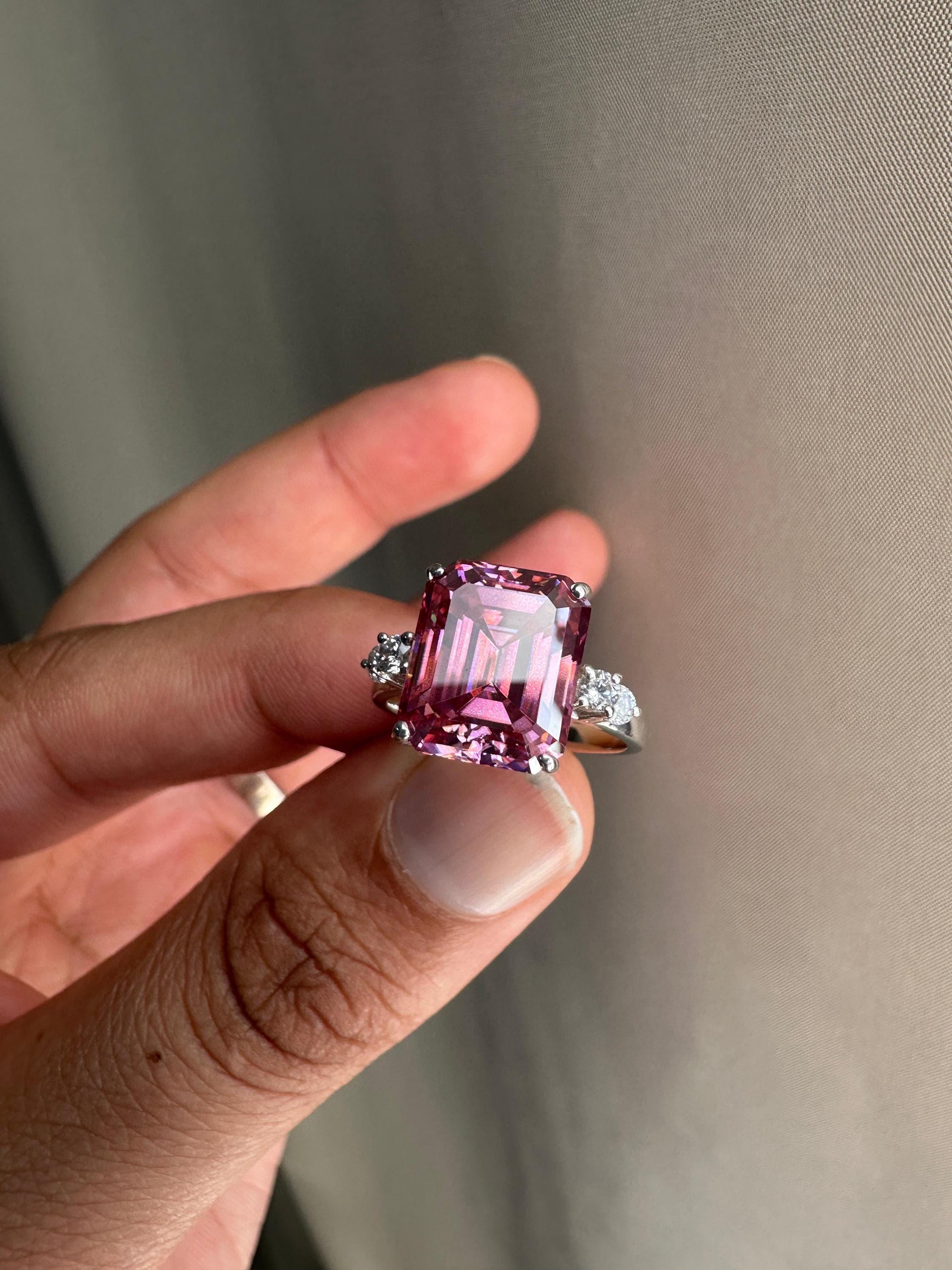 5 CT Pink Moissanite Ring, 14K White Gold, Luxury Engagement Ring Gift for Her