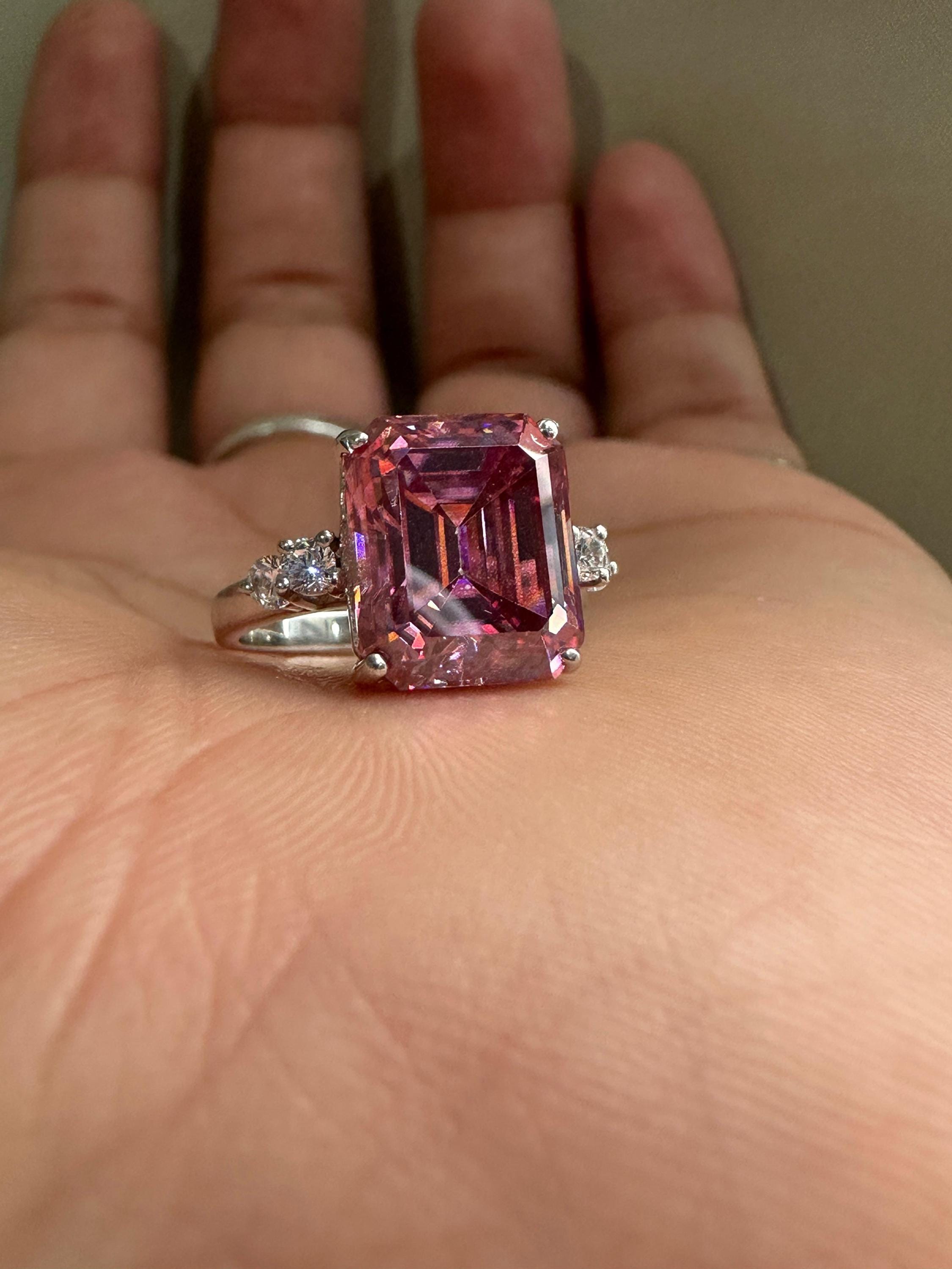 5 CT Pink Moissanite Ring, 14K White Gold, Luxury Engagement Ring Gift for Her
