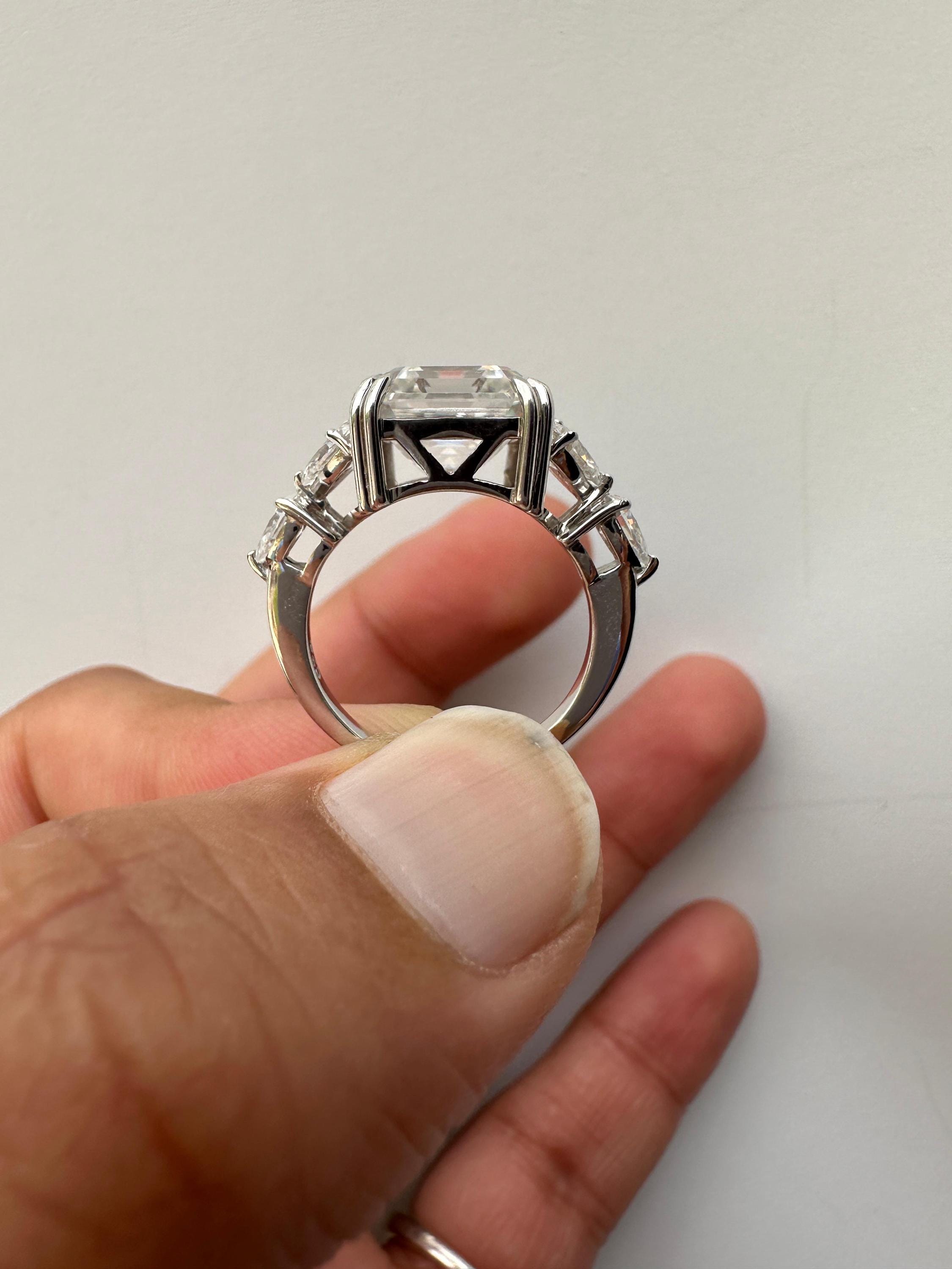 5 CT Asscher Cut Moissanite Engagement Ring | 14k White Gold, Luxury gift of her