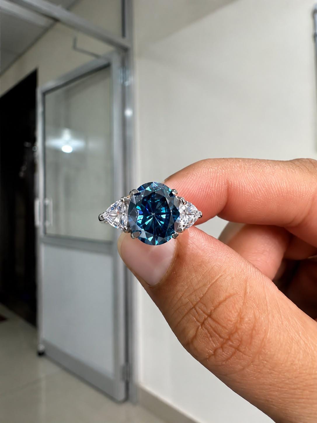 14K Gold Alexandrite Engagement Ring | 4 CT Moissanite Three Stone ring, Gift for her