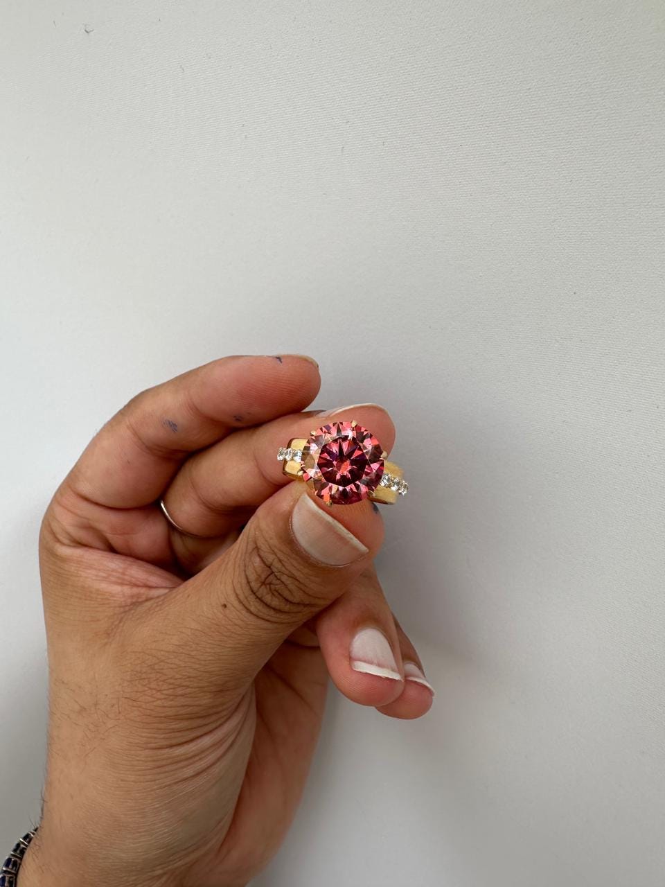 6 Ct Pink Red Moissanite Lotus Ring, 14K Yellow Gold Engagement Statement Ring