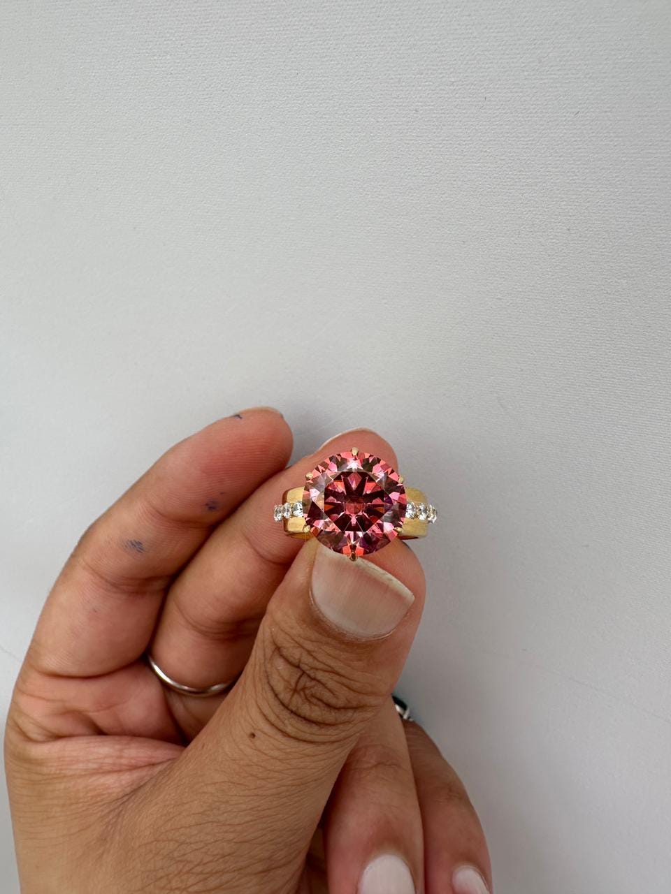 6 Ct Pink Red Moissanite Lotus Ring, 14K Yellow Gold Engagement Statement Ring