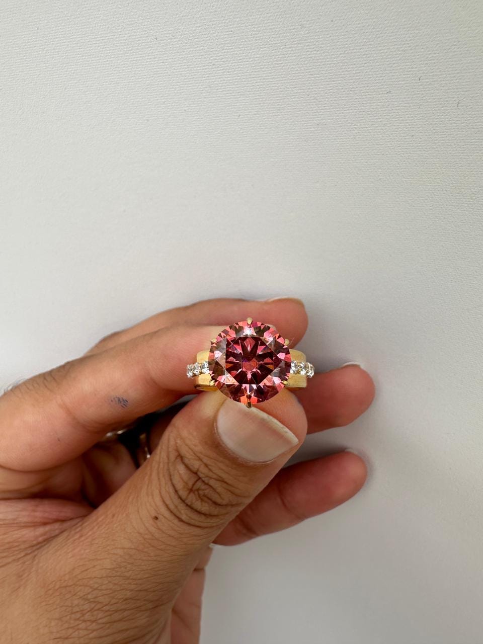 6 Ct Pink Red Moissanite Lotus Ring, 14K Yellow Gold Engagement Statement Ring