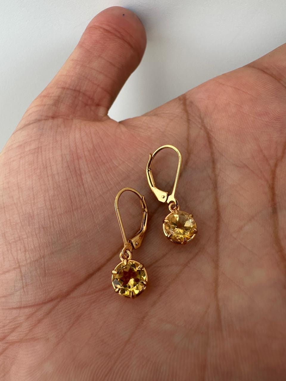 14K Gold Citrine Drop Earrings, 2 Ct Natural Gemstone, November Birthstone Gift