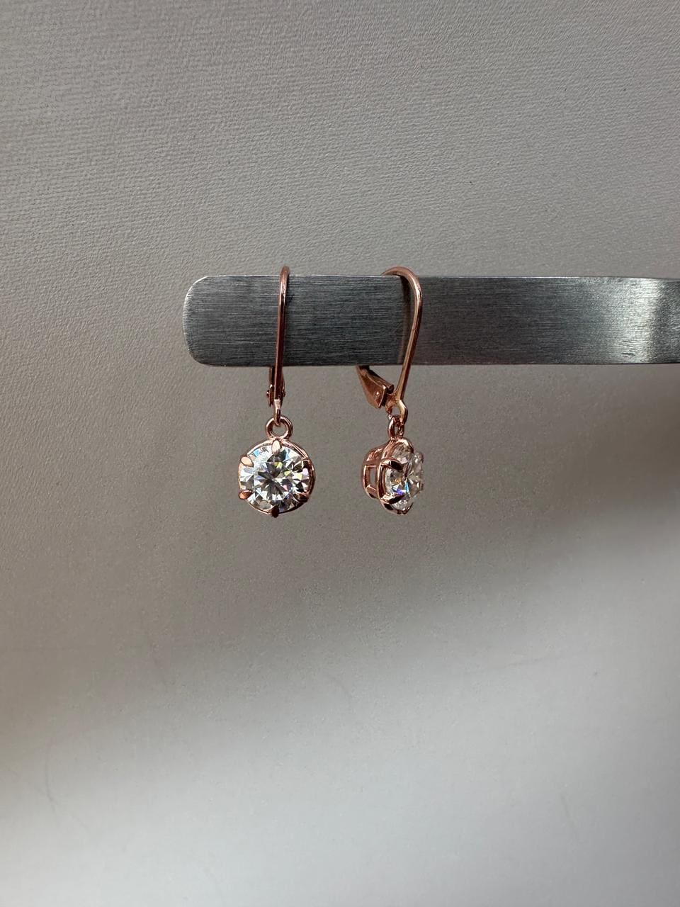 14k Rose Gold Moissanite Drop Earrings | Lever Back Dangle Jewelry for Gift